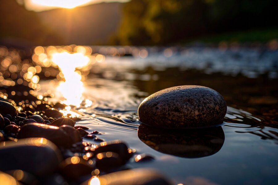 Ein Stein, der rund geworden ist, weil das Wasser nicht aufhörte