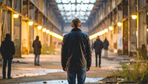 Stark verzerrte fragmentierte Silhouette eines Mannes – Metapher für verzerrte Wahrnehmung und Projektion